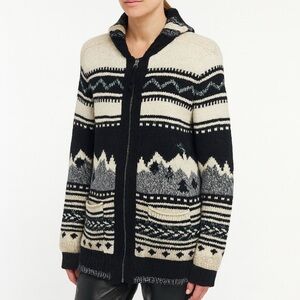 American Eagle Sweater Alpine Front Zip Shacket Relaxed Black Cream Green XS